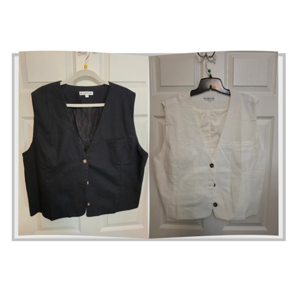 Blakeley 3X Sleeveless Vest Bundle Black White Linen Minimalist Office‎ Chic